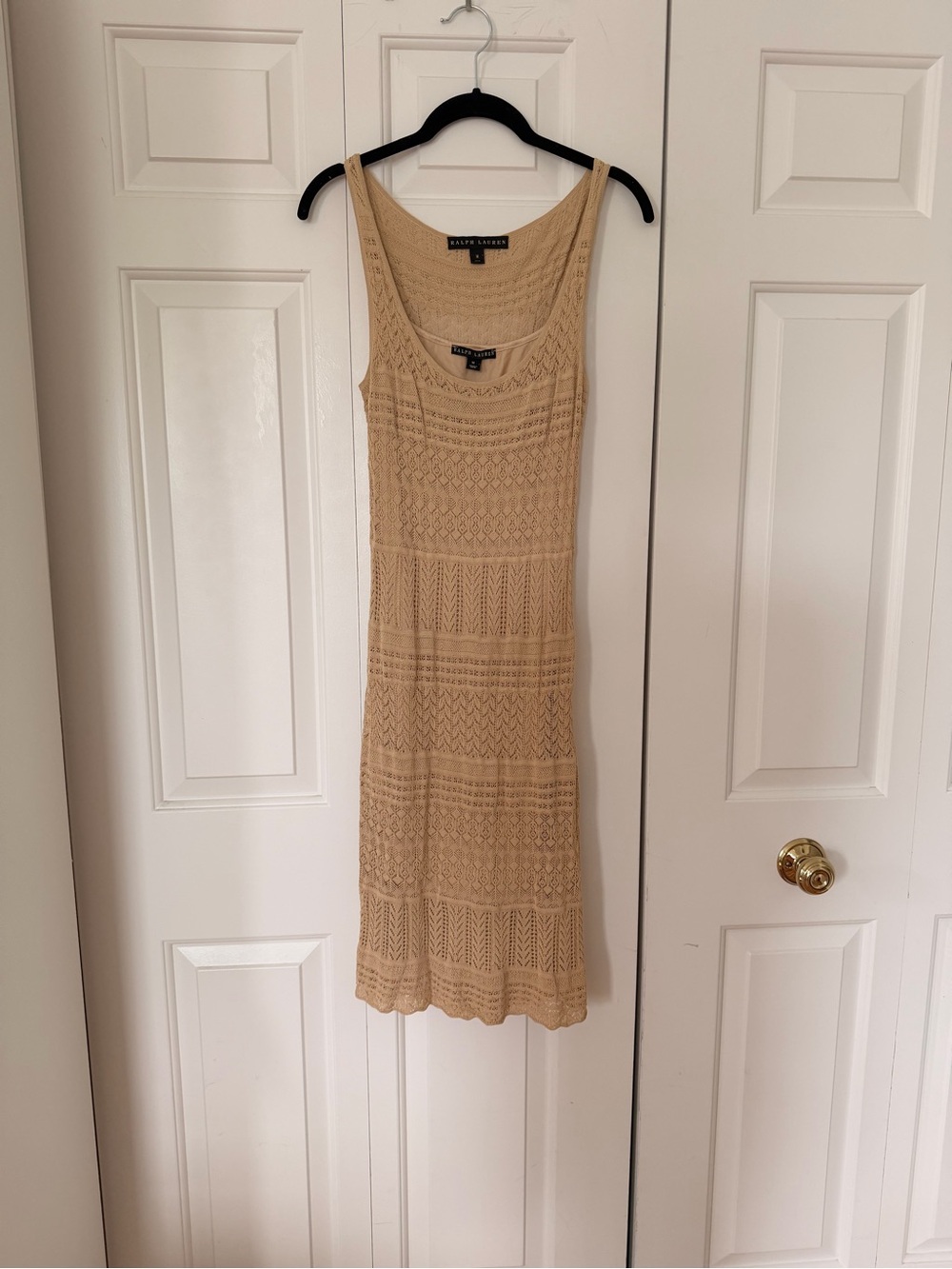 Ralph Lauren Beige silk & lace sheath Midi Tank Dress